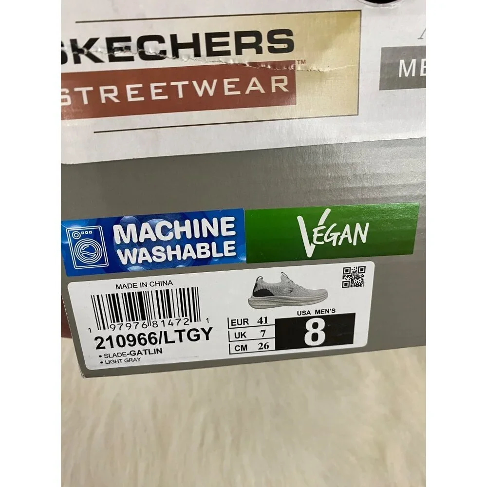 Skechers Mens Vegan Slade-Gatlin Gray Relaxed Fit Sneakers Machine Washable
